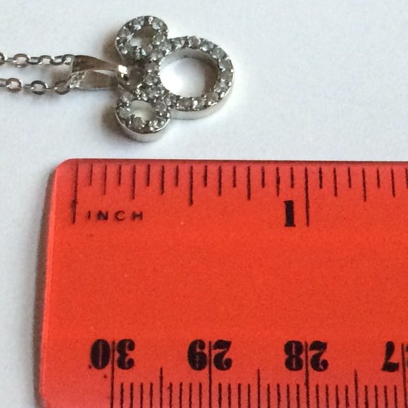 Disney Mickey Mouse Ears Necklace Disneyana Crystal Silver Plated 19" Signed - Picture 9 of 9